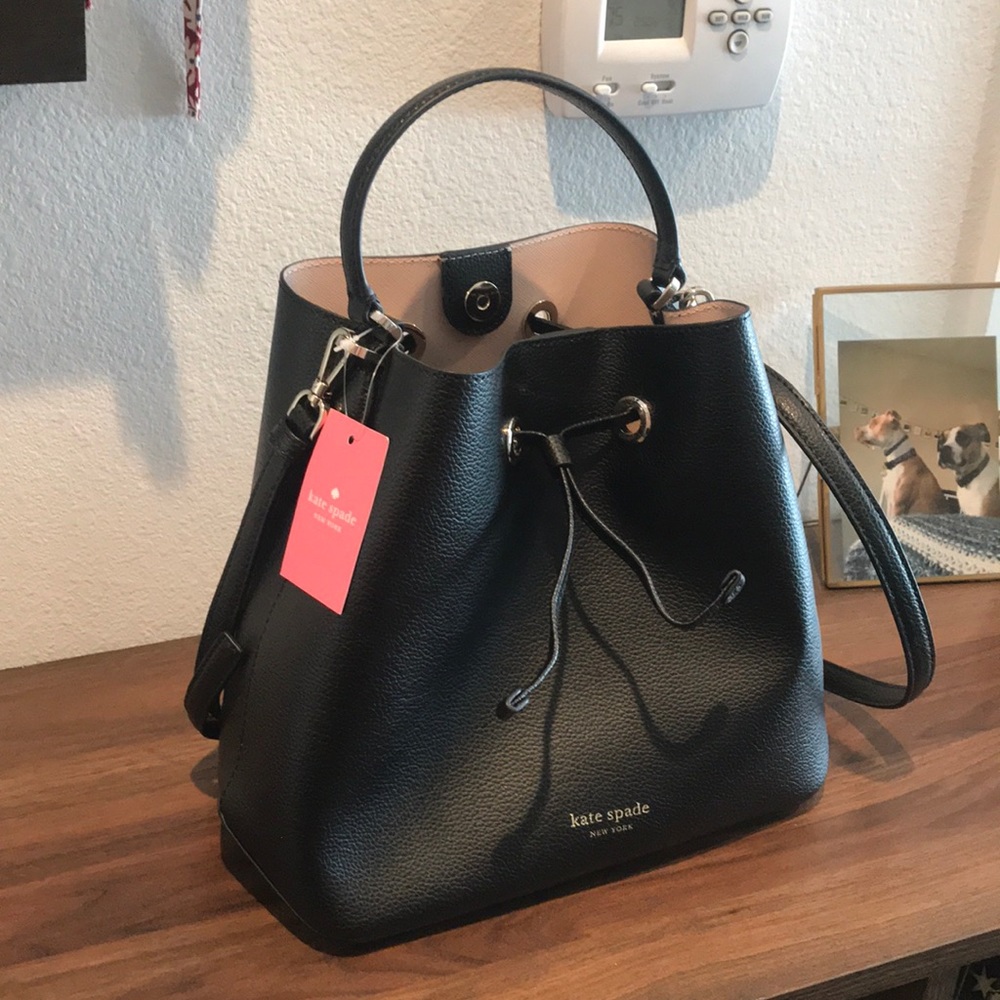 Kate spade black leather bucket bag